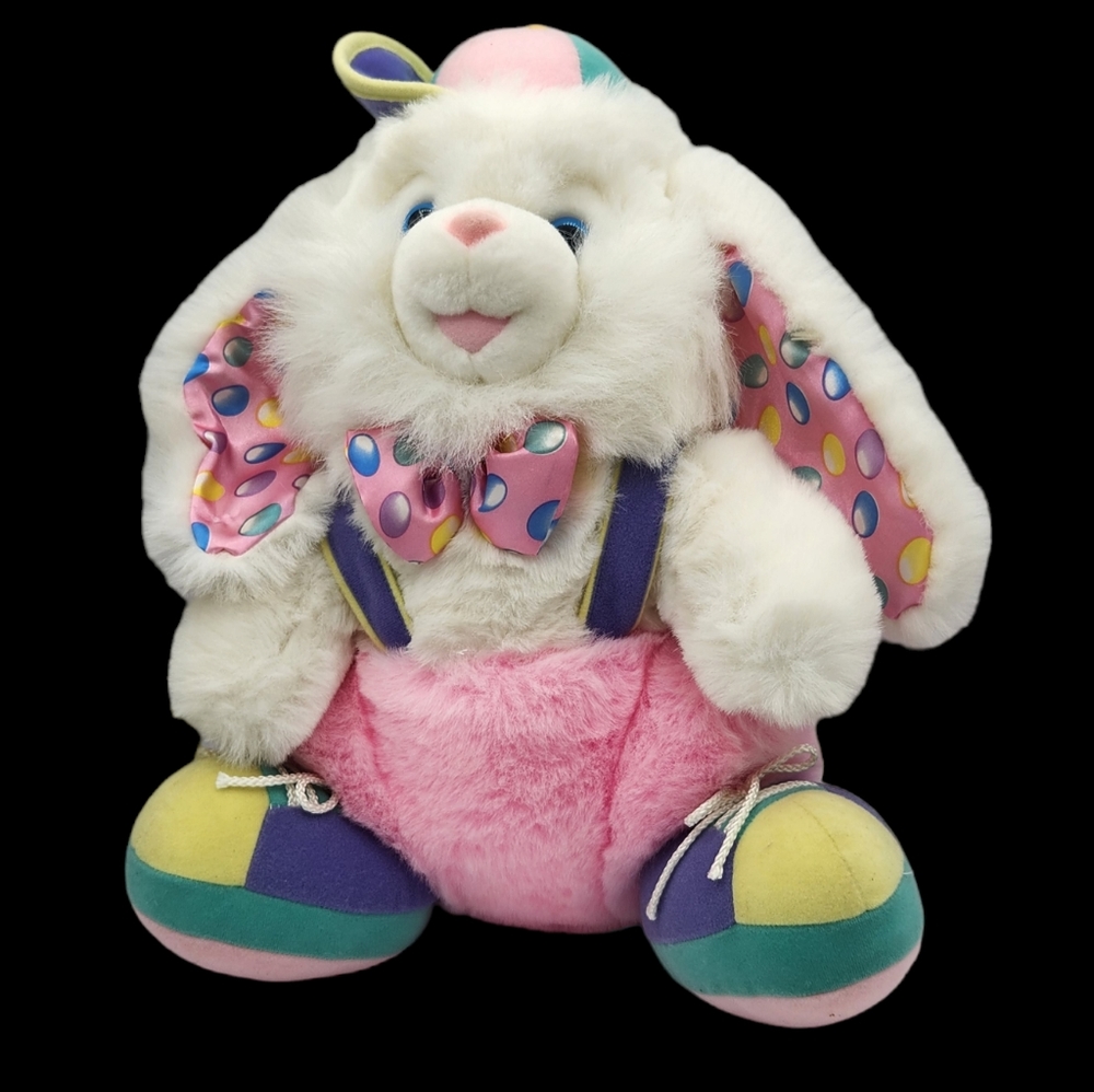 Vintage Hopalong Hopster Plush Easter Bunny Rabbit Jellybeans Pastels 18" Satin